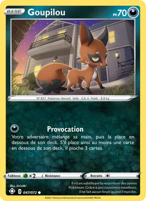 Carte Pokémon Goupilou 047/072, extension Destinées Radieuses