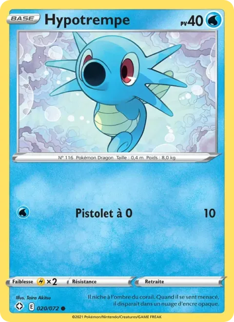 Carte Pokémon Hypotrempe 020/072, extension Destinées Radieuses