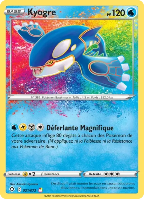 Carte Pokémon Kyogre 021/072, extension Destinées Radieuses