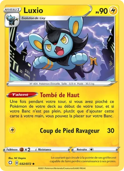 Carte Pokémon Luxio 032/072, extension Destinées Radieuses
