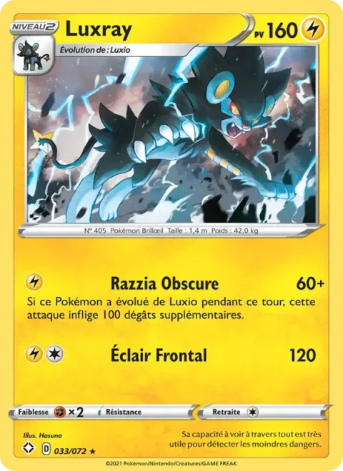 Carte Pokémon Luxray 033/072, extension Destinées Radieuses