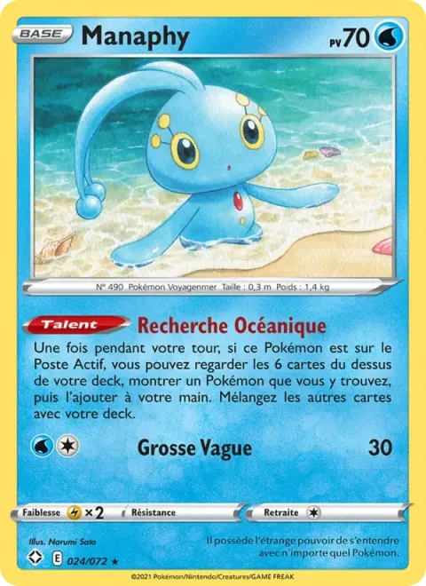 Carte Pokémon Manaphy 024/072, extension Destinées Radieuses