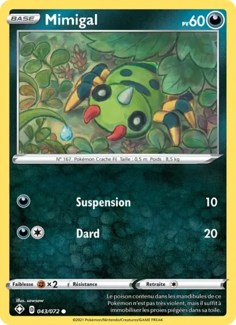 Carte Pokémon Mimigal 043/072, extension Destinées Radieuses