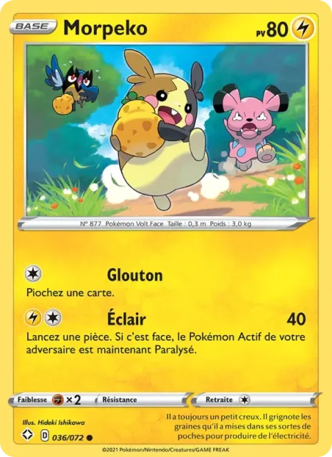 Carte Pokémon Morpeko 036/072, extension Destinées Radieuses