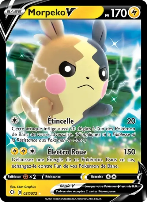 Carte Pokémon Morpeko V 037/072, extension Destinées Radieuses