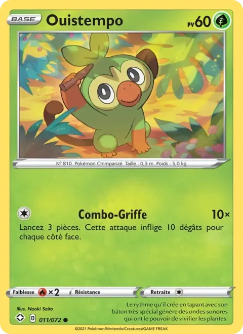 Carte Pokémon Ouistempo 011/072, extension Destinées Radieuses