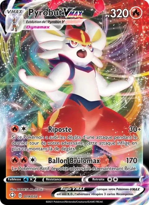 Carte Pokémon Pyrobut VMAX 019/072, extension Destinées Radieuses