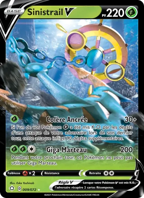 Carte Pokémon Sinistrail V 009/072, extension Destinées Radieuses