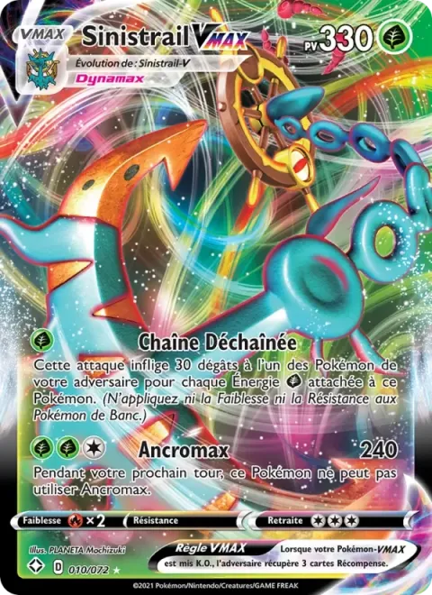Carte Pokémon Sinistrail VMAX 010/072, extension Destinées Radieuses