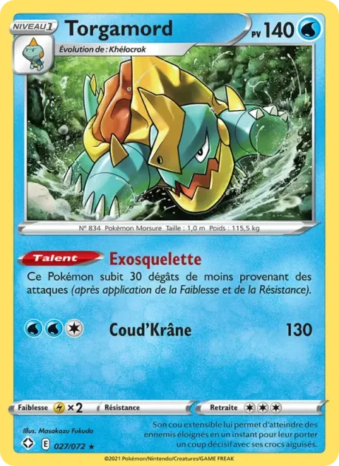 Carte Pokémon Torgamord 027/072, extension Destinées Radieuses