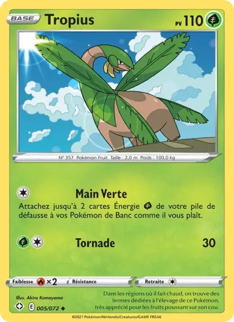 Carte Pokémon Tropius 005/072, extension Destinées Radieuses