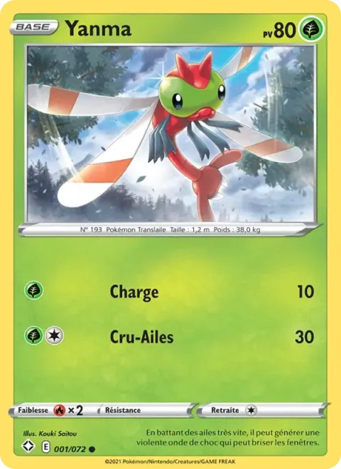 Carte Pokémon Yanma 001/072, extension Destinées Radieuses