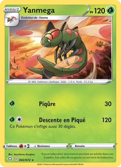 Carte Pokémon Yanmega 002/072, extension Destinées Radieuses