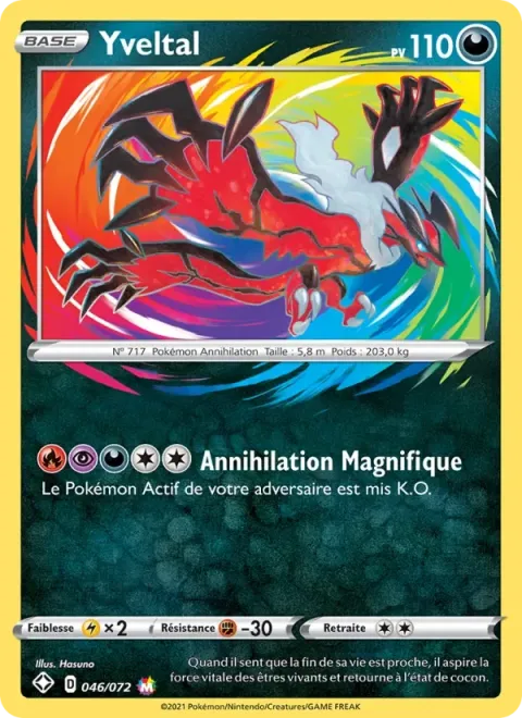 Carte Pokémon Yveltal 046/072, extension Destinées Radieuses