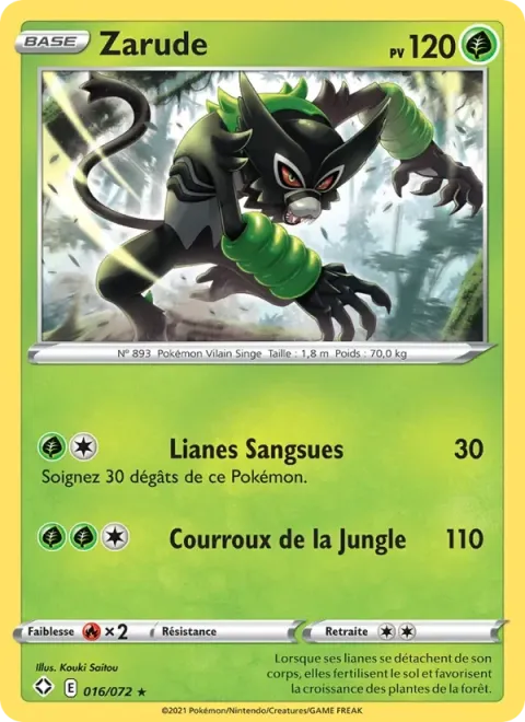 Carte Pokémon Zarude 016/072, extension Destinées Radieuses