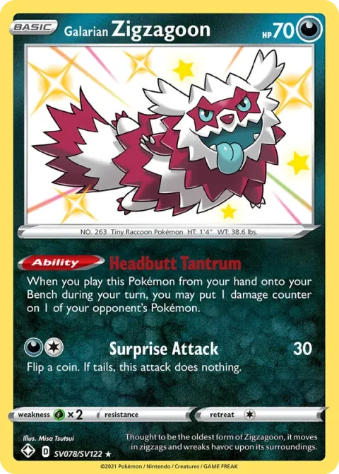 Carte Pokémon Zigzaton de Galar SV078/SV122, extension Destinées Radieuses