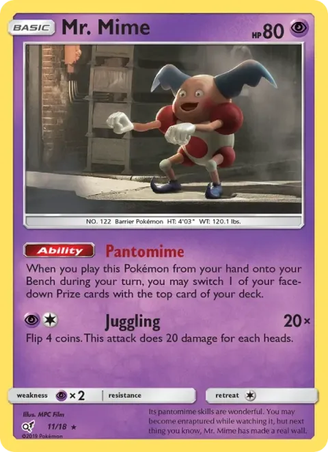 Carte Pokémon M. Mime 011/018, extension Détective Pikachu