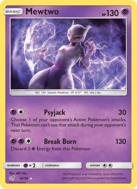 Carte Pokémon Mewtwo 012/018, extension Détective Pikachu