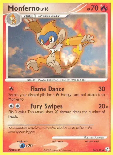 Carte Pokémon Chimpenfeu 056/130, extension Diamant & Perle