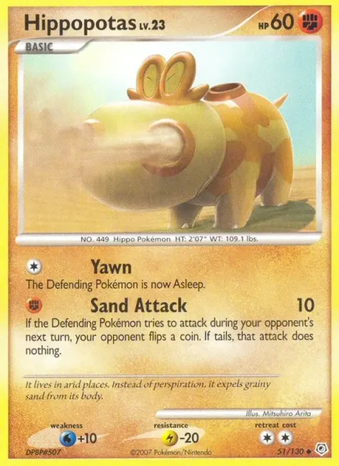Carte Pokémon Hippopotas 051/130, extension Diamant & Perle