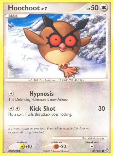 Carte Pokémon Hoothoot 085/130, extension Diamant & Perle