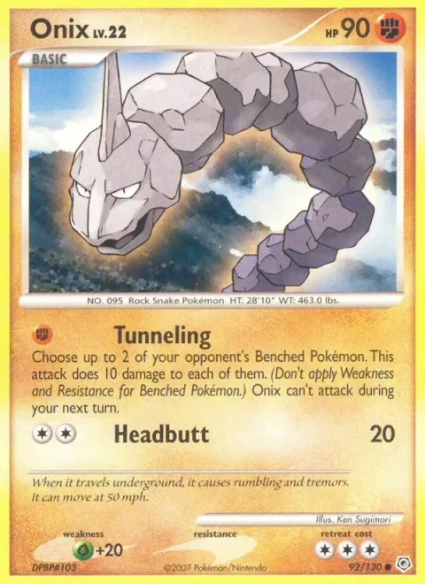 Carte Pokémon Onix 092/130, extension Diamant & Perle