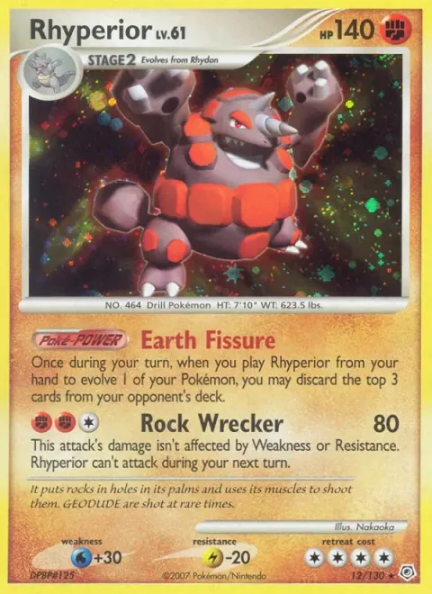Carte Pokémon Rhinastoc 012/130, extension Diamant & Perle