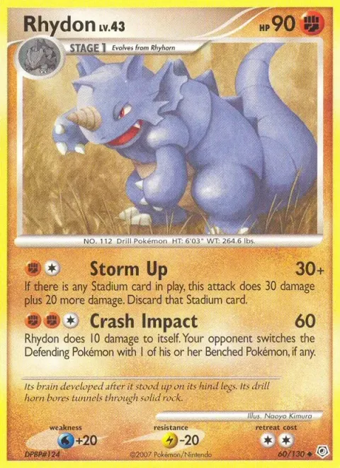 Carte Pokémon Rhinoféros 060/130, extension Diamant & Perle
