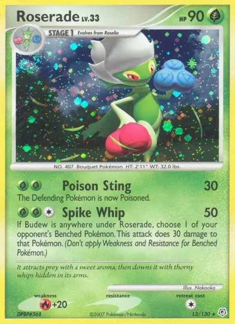 Carte Pokémon Roserade 013/130, extension Diamant & Perle