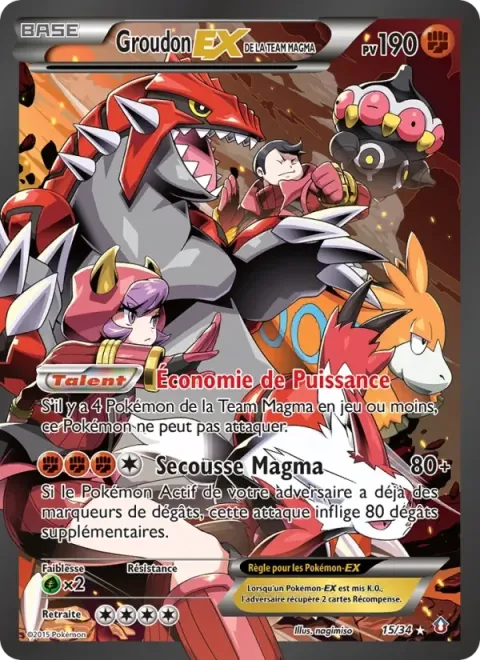 Carte Pokémon Groudon-EX de la Team Magma 015/034, extension Double Danger