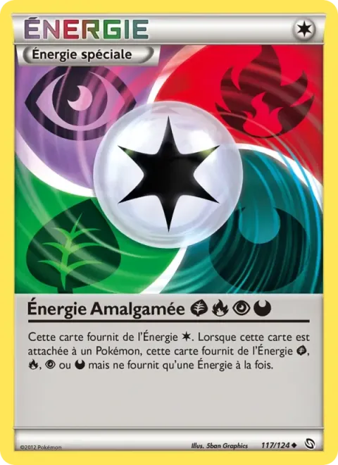 Carte Pokémon Énergie Amalgamée Plante Feu Psy Obscurité 117/124, extension Dragons Éxaltés