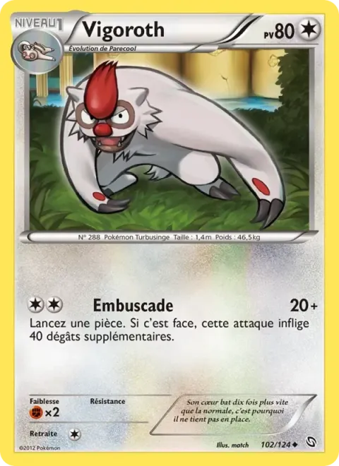 Carte Pokémon Vigoroth 102/124, extension Dragons Éxaltés