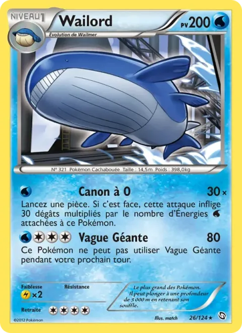 Carte Pokémon Wailord 026/124, extension Dragons Éxaltés