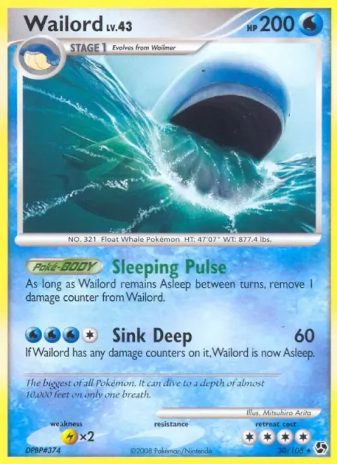Carte Pokémon Wailord 030/106, extension Duels au Sommets