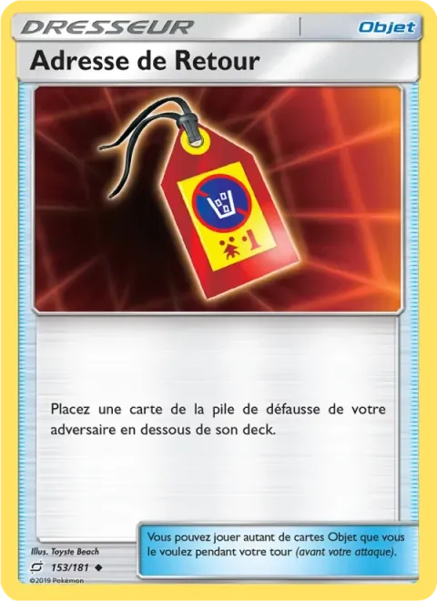Carte Pokémon Adresse de Retour 153/181, extension Duo de Choc