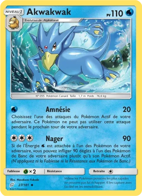Carte Pokémon Akwakwak 027/181, extension Duo de Choc