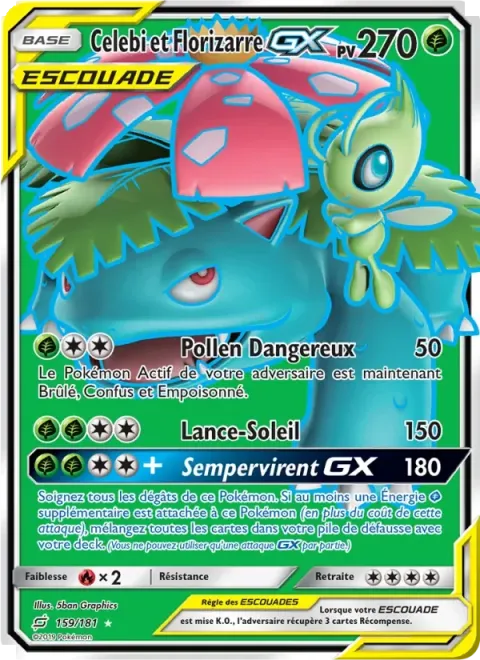 Carte Pokémon Celebi et Florizarre GX 159/181, extension Duo de Choc