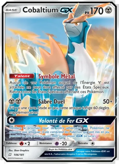 Carte Pokémon Cobaltium GX 106/181, extension Duo de Choc