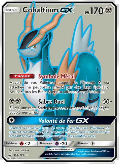 Carte Pokémon Cobaltium GX 168/181, extension Duo de Choc