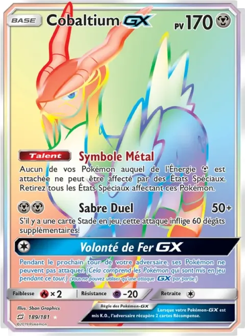 Carte Pokémon Cobaltium GX 189/181, extension Duo de Choc