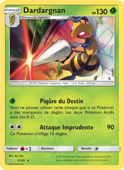 Carte Pokémon Dardargnan 005/181, extension Duo de Choc