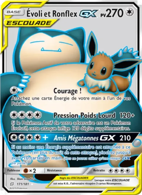 Carte Pokémon Évoli et Ronflex GX 171/181, extension Duo de Choc