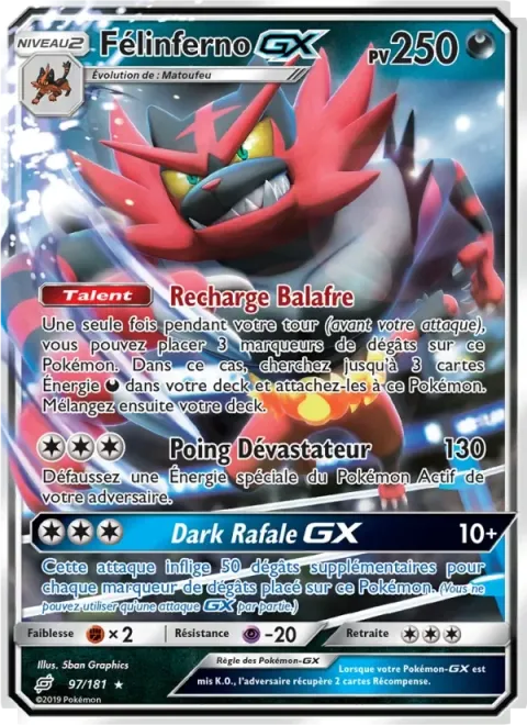 Carte Pokémon Félinferno GX 097/181, extension Duo de Choc