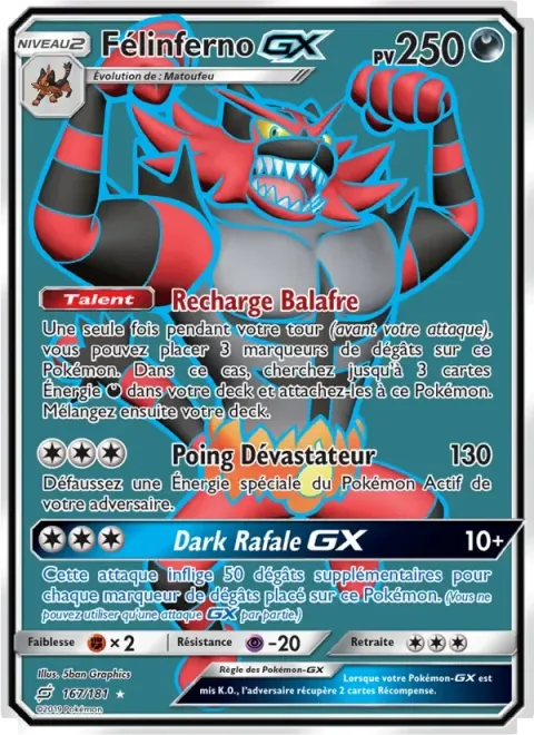 Carte Pokémon Félinferno GX 167/181, extension Duo de Choc