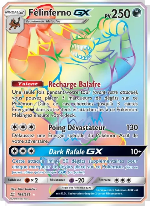 Carte Pokémon Félinferno GX 188/181, extension Duo de Choc