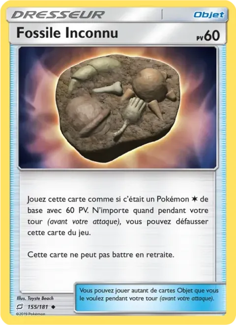 Carte Pokémon Fossile Inconnu 155/181, extension Duo de Choc