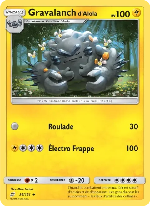 Carte Pokémon Gravalanch d’Alola 036/181, extension Duo de Choc