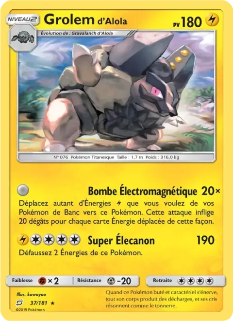 Carte Pokémon Grolem d’Alola 037/181, extension Duo de Choc