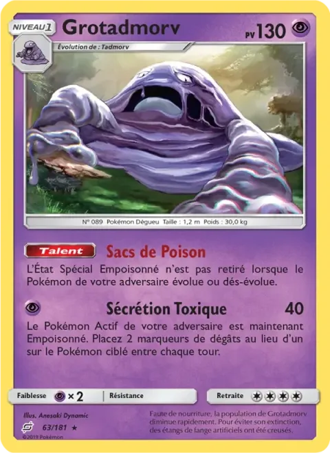 Carte Pokémon Grotadmorv 063/181, extension Duo de Choc