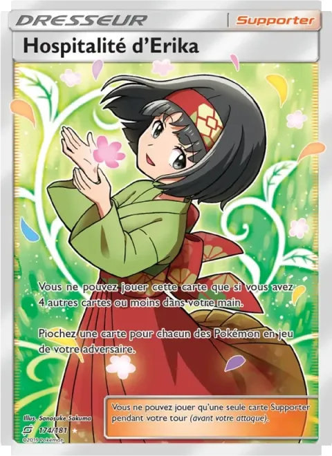 Carte Pokémon Hospitalité d’Erika 174/181, extension Duo de Choc